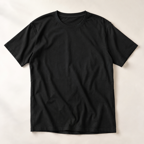 one plain black men's crew-neck short-sleeve t-shirt